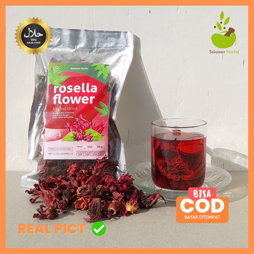 

Teh rosella bunga merah kering 50 gram rempah minuman herbal teh bunga rosella
