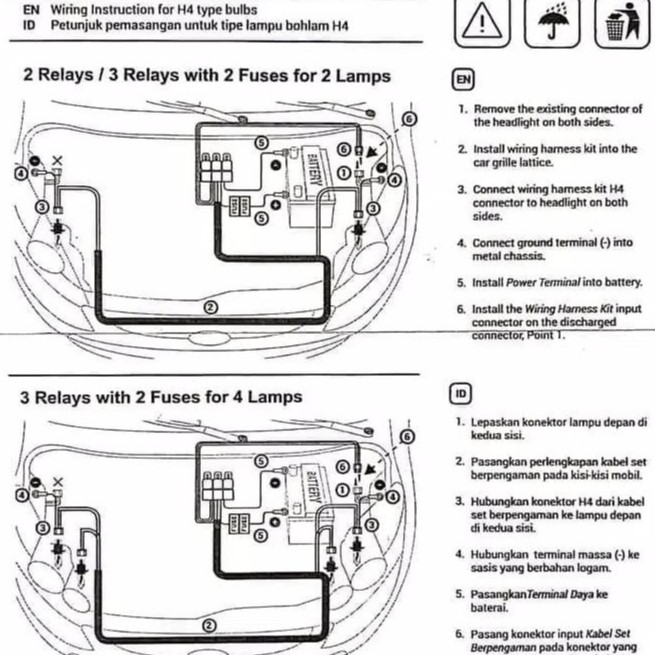 KABEL RELAY LAMPU H4 MOBIL MX XT SERIES UNTUK LAMPU UTAMA MOBIL 2 RELAY UNIVERSAL