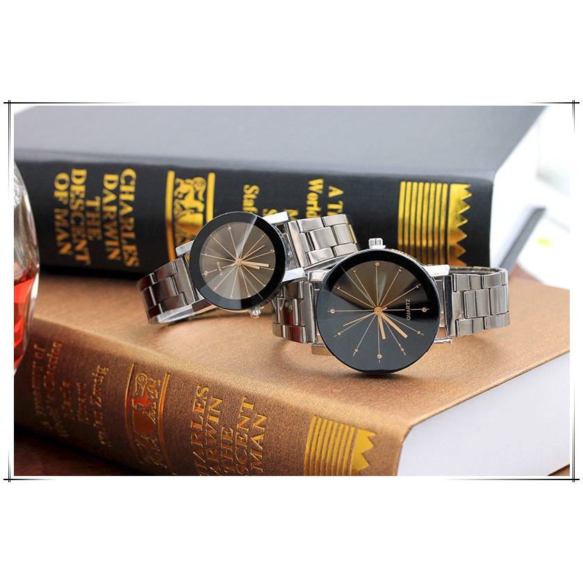 Jam Tangan Wanita A0107 Fashion Black Dial Couple Watches Steel Band Men's and Women's Watches