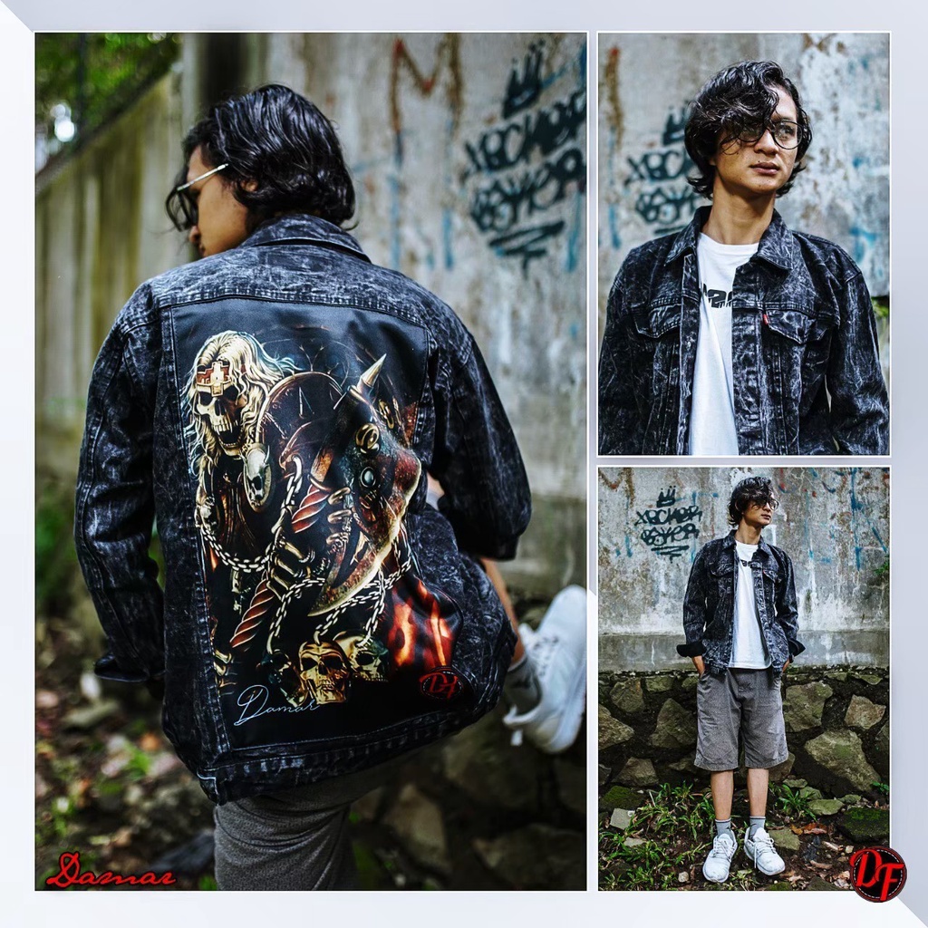 jaket pria denim jeans bergambar belakang/ jaket jeans pria terbaru 2022 /jaket pria printing/ jaket jeans pria bergambar terbaru/ jaket pria keren