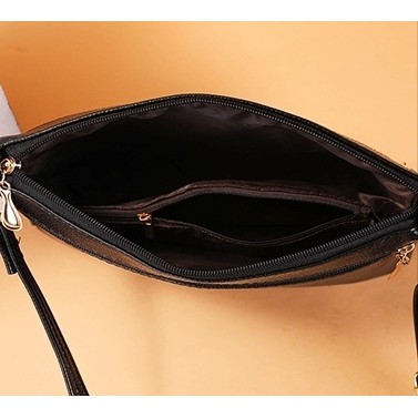 TAS SELEMPANG WANITA 3 RESLETING IMPORT KOREA KULIT HITAM VOLVA TA374B5 SLING BAG CEWEK MURAH BATAM