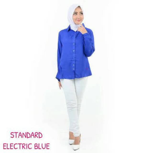 Kemeja formal wanita lengan panjang biru bca biru elektrik Kemeja formal wanita lengan panjang biru bca biru elektrik