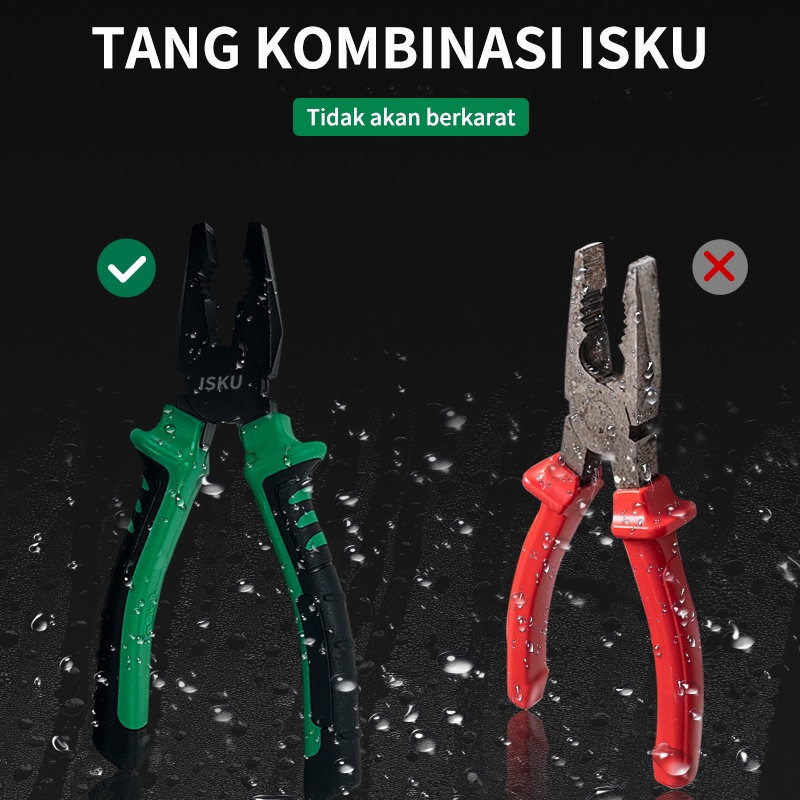 ISKU Original Tang Kombinasi Multifungsi / Tang Lancip / Tang Plato Potong Kawat Kabel / Tang Locking Pliers / Tang Snap Ring Pliers Pipe Wrench Professional Berkualitas