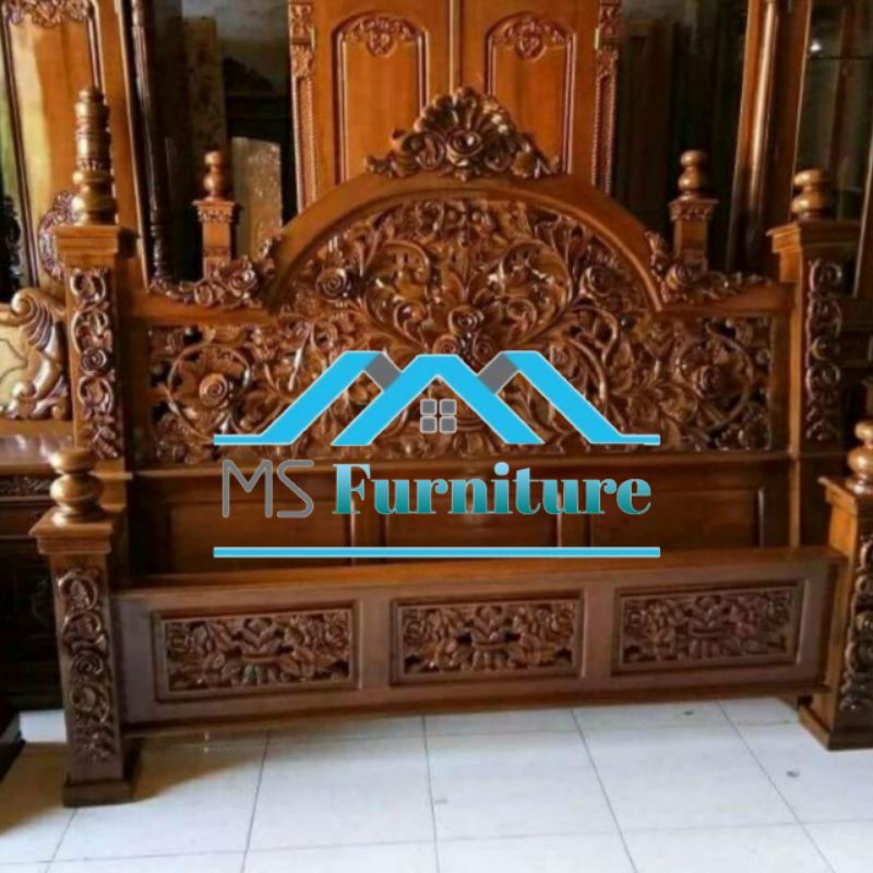 Tempat Tidur Dipan KDI Mawar Kaki 12 Kayu Jati Termurah.