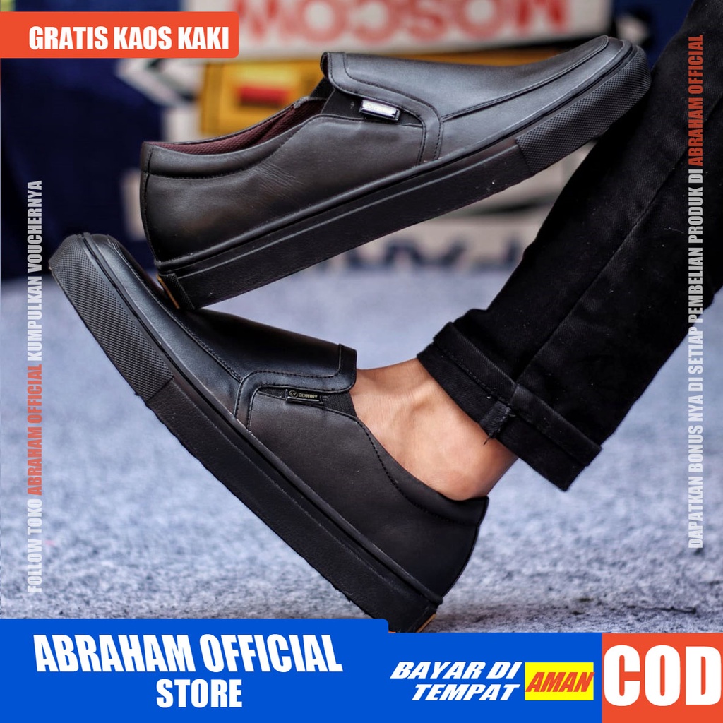 ABRHM x MANJI Sepatu Slip On Pria Sepatu Pria Casual Kulit Asli Sepatu Casual Cowok / Cowo Sepatu Kasual Slop Anti Slip Semi Formal Kerja Kuliah Gaya Santai Keren Kekinian Original Murah Terlaris