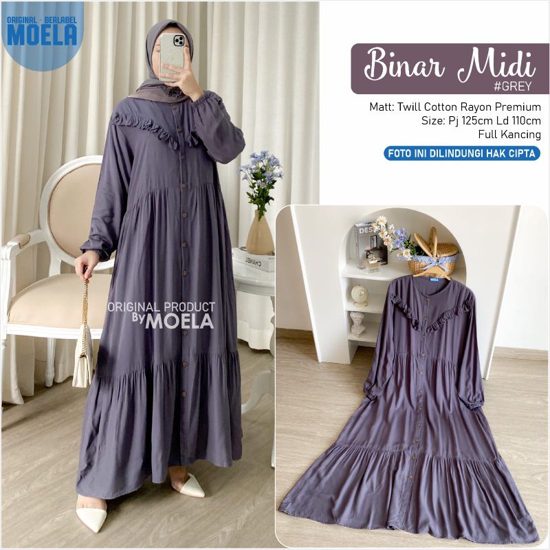 Iniko Rosti Ansel Binar Marita Pilus Midi Dress Gamis Serba Polos Jumbo Long Tunik Busui Catton Rayo