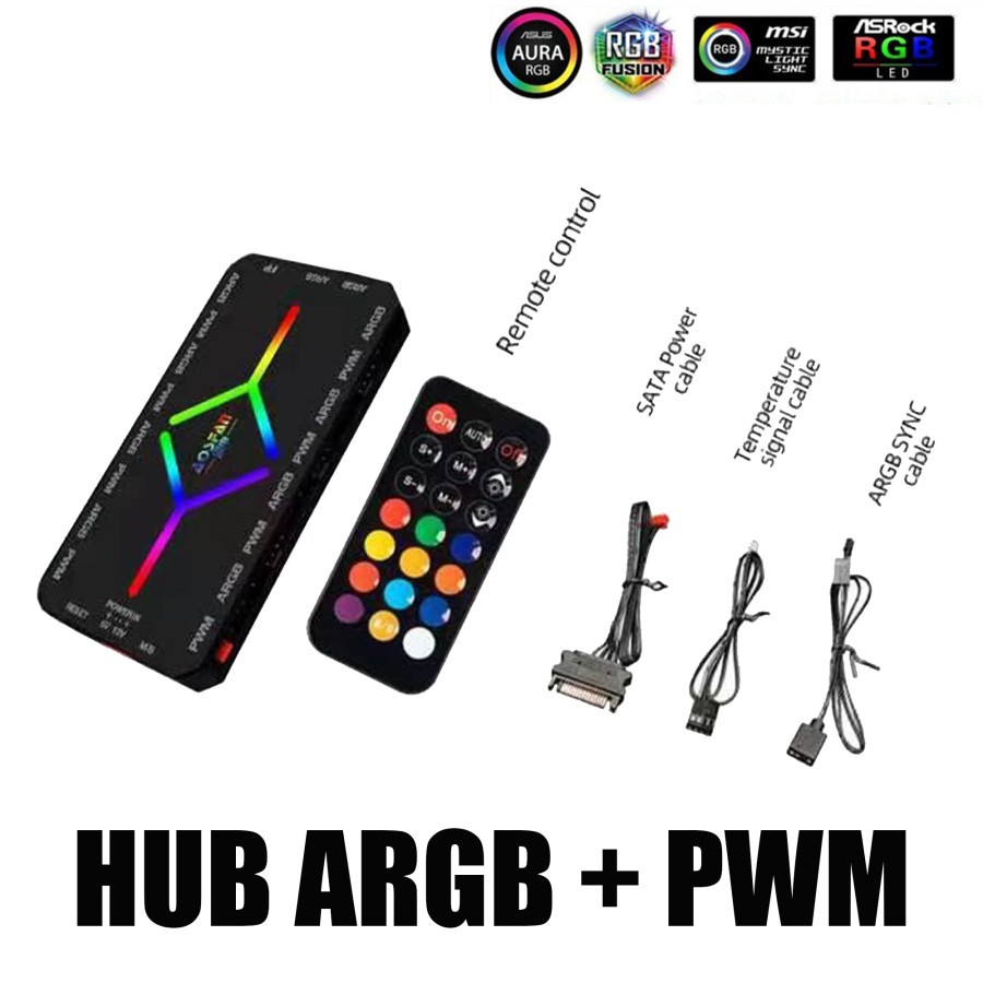 HUB PWM 4PIN + 3PIN 5V ARGB + REMOTE CONTROLLER COOLER FAN CABLE KABEL