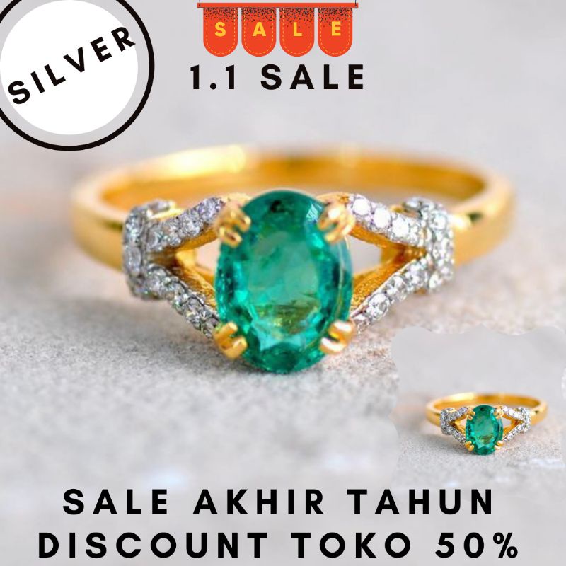 Cincin berlian perak | zamrud asli