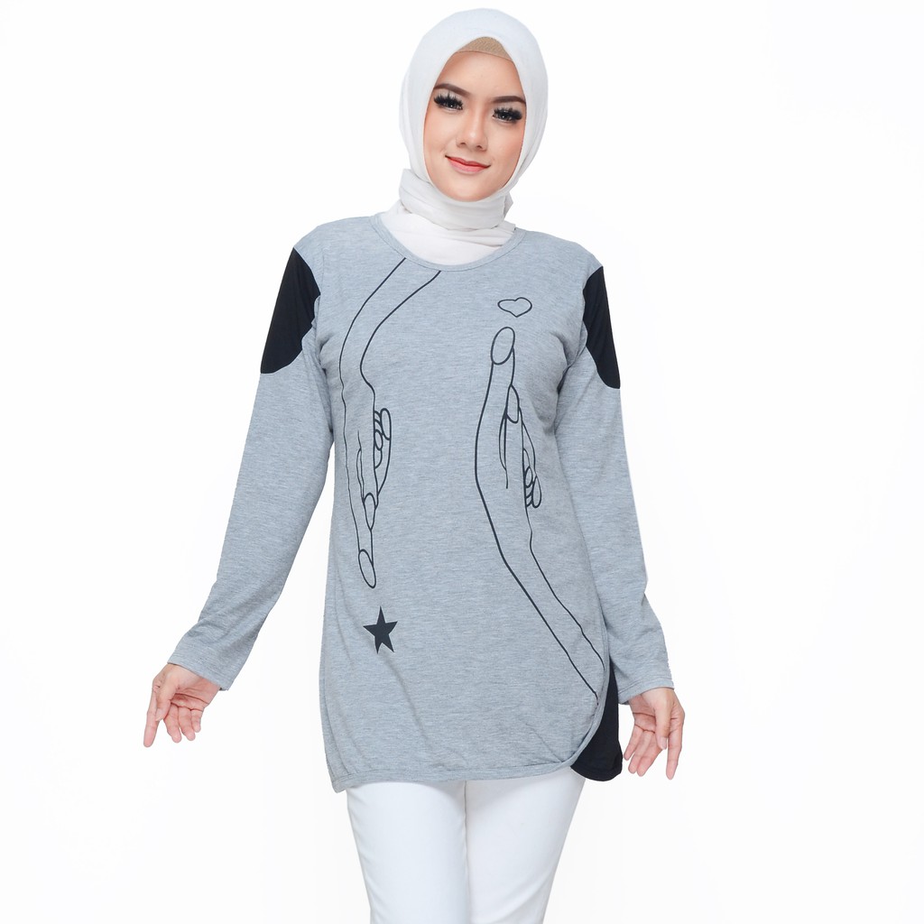 Blus Lengan Panjang Wanita Muslim Gaya korea Printing - XSHOP Stefy