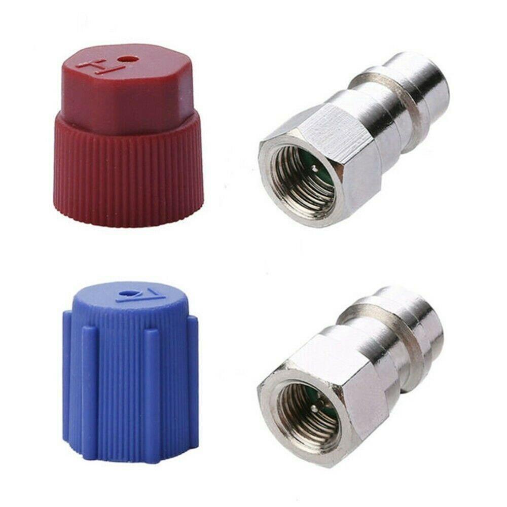 Populer Converter Adapter Suku Cadang Kendaraan R12 Ke R134a Adapter Biru Low Side Quick Coupler Merah High Side Quick Coupler Kondisi Udara Charging Port Adapter Suku Cadang Pengganti Otomatis