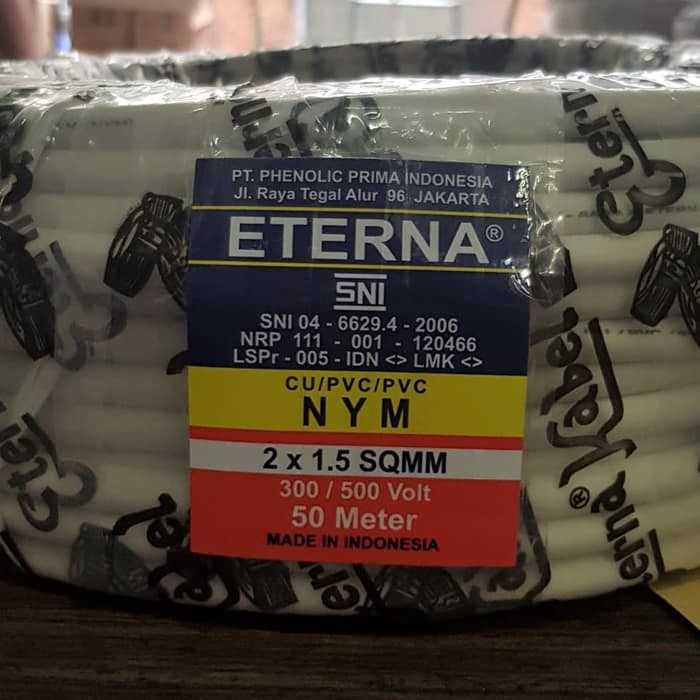 Kabel Listrik NYM 2x1.5 2x1,5 2x1.5mm 2x1,5mm Eterna 50M 50 Meter
