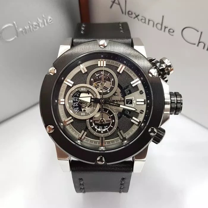 JAM TANGAN PRIA ALEXANDRE CHRISTIE AC 6491 SILVER BLACK ORIGINAL