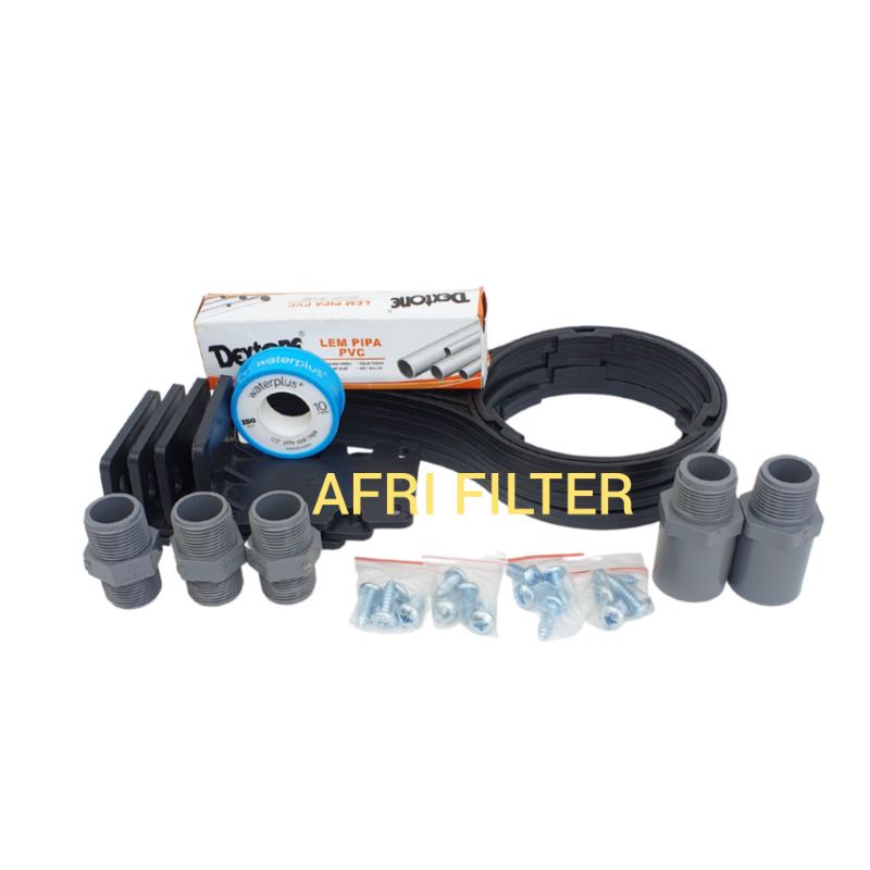 Paket Filter Air 4 Tahap Zat Besi&amp;Kapur Siap Pakai (Blue 10&quot; drat 3/4&quot; SPGR)