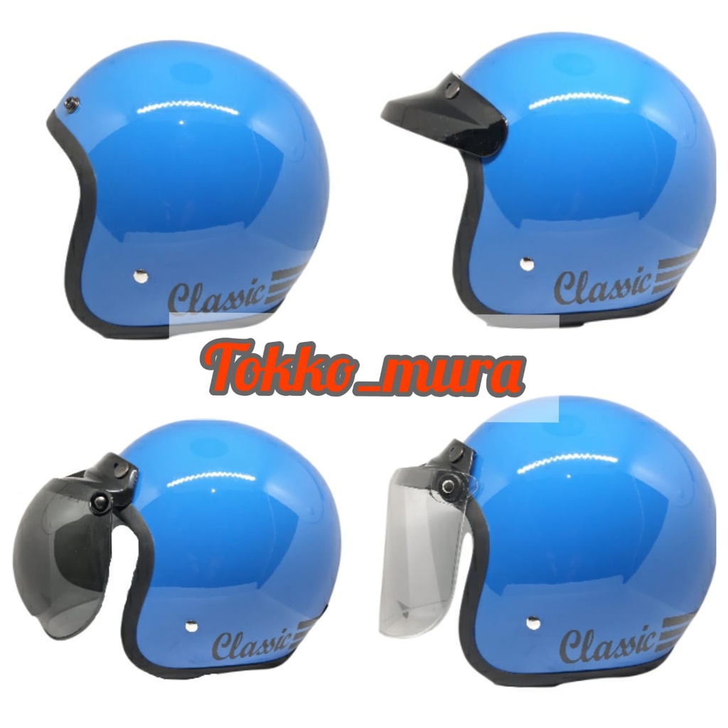 Helm bogo classic  / bogo garis tiga / helm dewasa murah sni murah _ Blue
