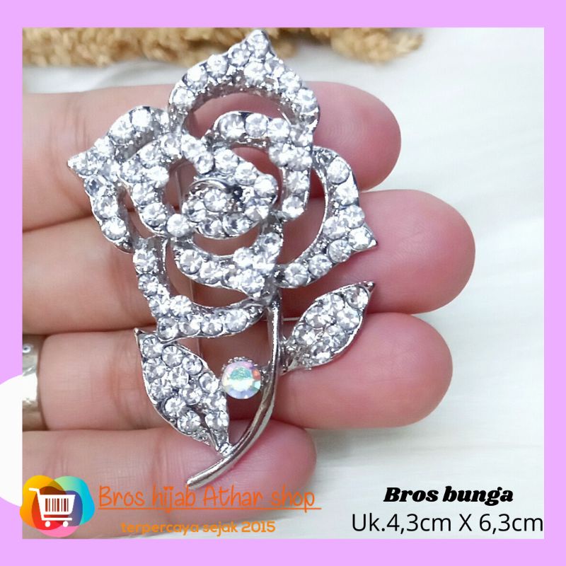 Athar shop COD Bros mutiara kristal fashion korea aksesoris fashion pin bros tuspin-Rossa silver