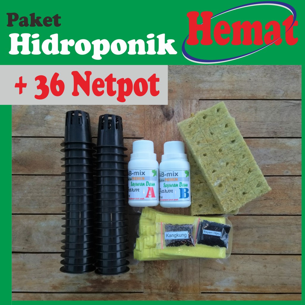 Paket Hidroponik Pemula Hemat - Nutrisi AB mix - Kain Flanel - Rockwool - Benih Repack