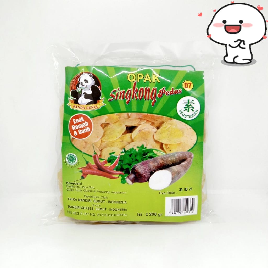 

KLF - Opak Singkong Pedas / Kerupuk Singkong Balado Mentah cap Panda Dunia Vegan Vegetarian HALAL / Krupuk kulit