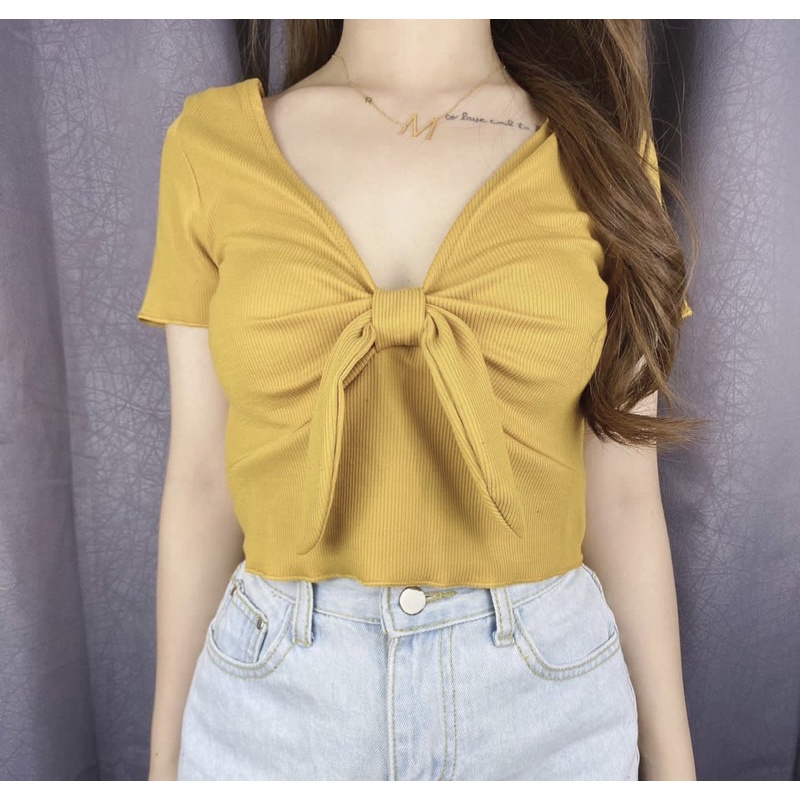 Crop top Vneck Bow / Crop top pita / crop top korea / VIMEL COLLECTION