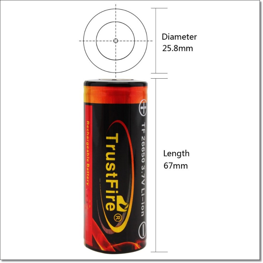 TrustFire Baterai Li-ion 26650 5000mAh 3.7V Button Top - Black termurah medan