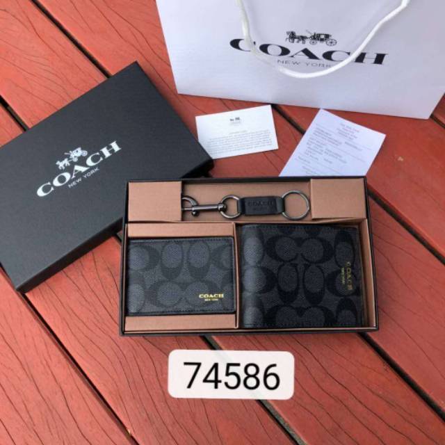 Coach Men Double Billfold Wallet Signature Canvas