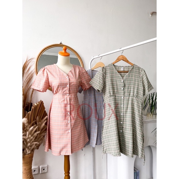ROUX - Kelani Plaid Dress / Dress Kasual Wanita Motif Plaid