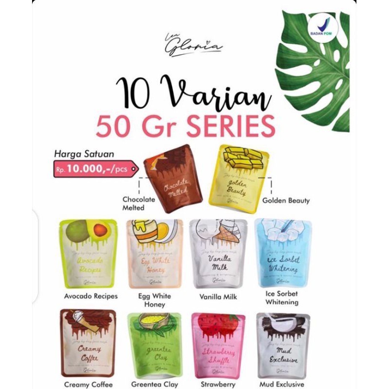 Masker Wajah Organik BPPOM Garansi Original 50 gr  By LEA GLORIA Face Mask 50gr Big Size - Masker Bubuk BPOM-AC 105