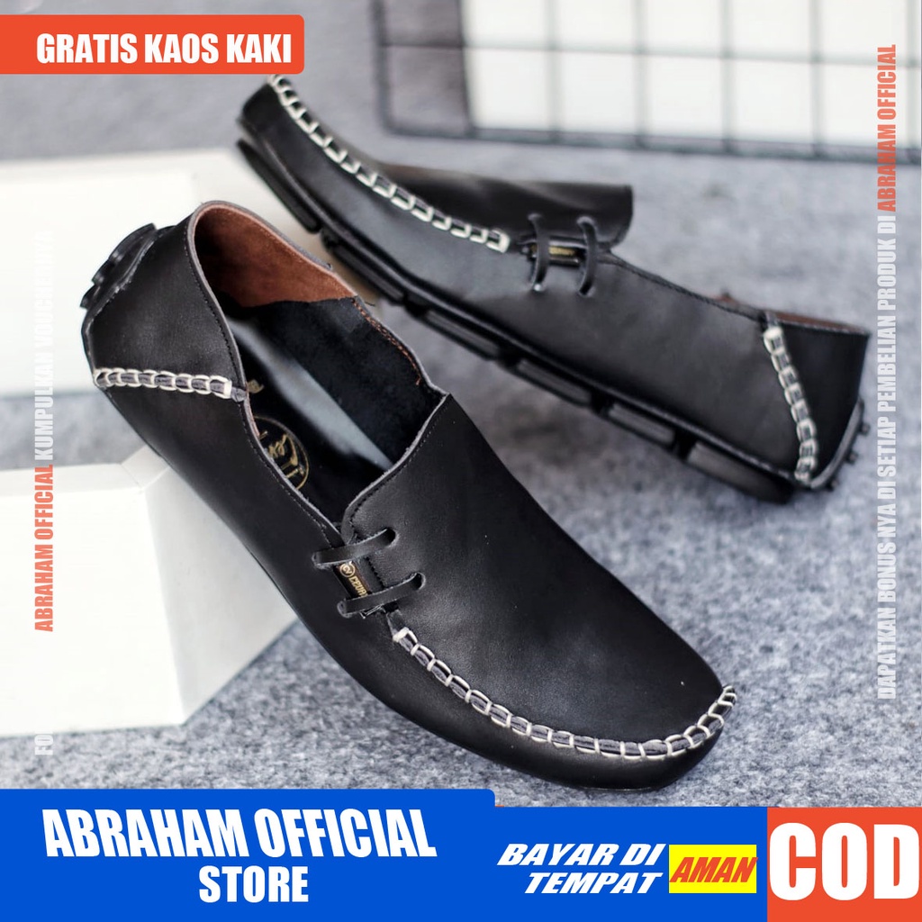 ABRHM x MITH Sepatu Slip on Casual Kulit Asli Kasual Slop Formal Anti Slip Pria Cowok