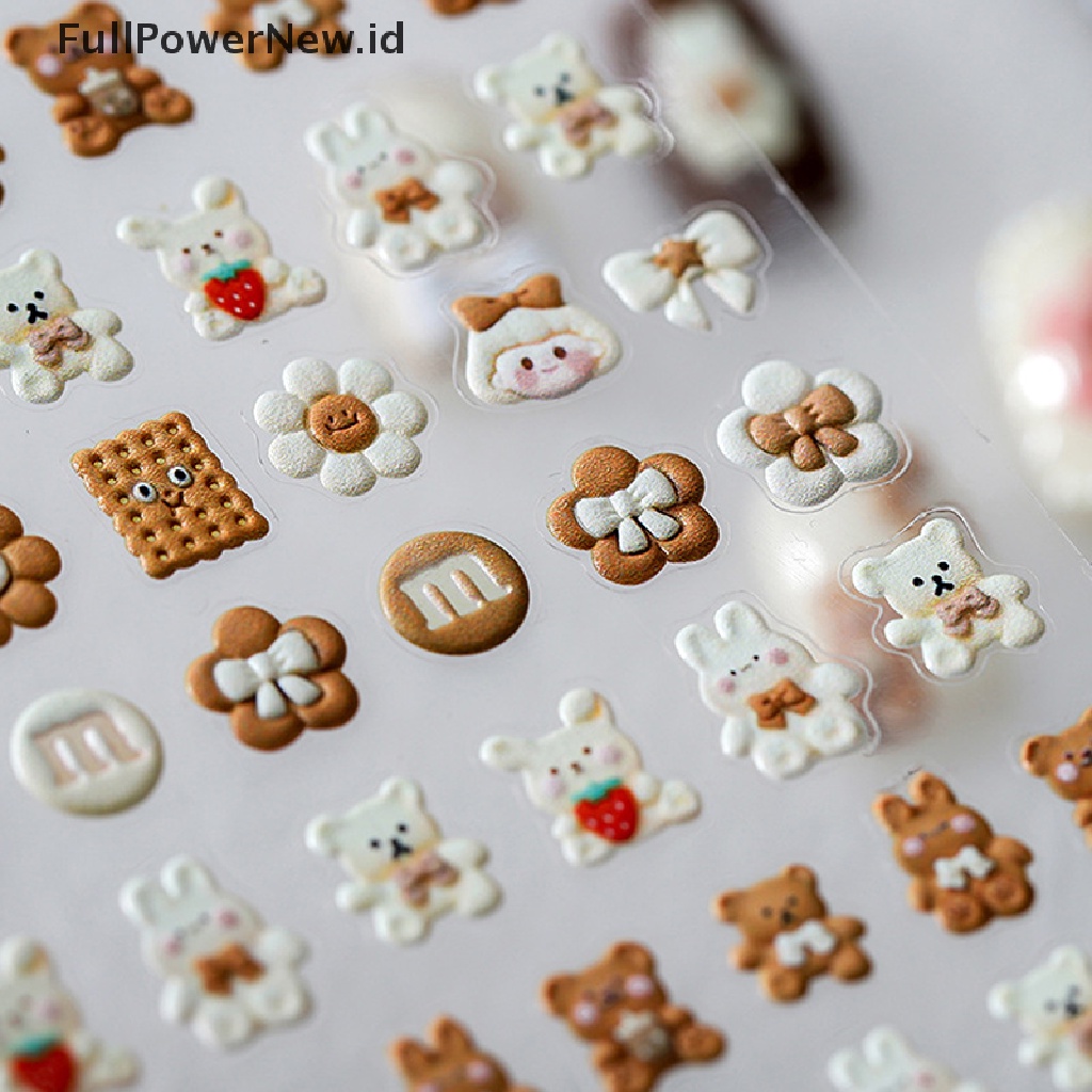 (Full) Stiker Kuku 5D Motif Kartun Beruang / Kelinci / Cookie / Pita Untuk Nail Art