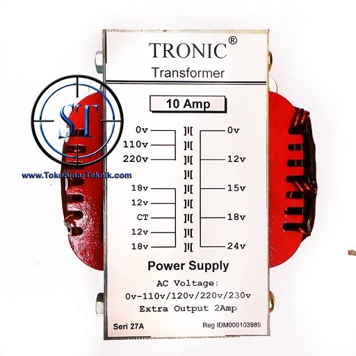 Trafo Tronic 10A seri 27A 0 Nol Tanpa CT Extra Output 2A Transformer travo tembaga Audio Box Kit Power Sedang