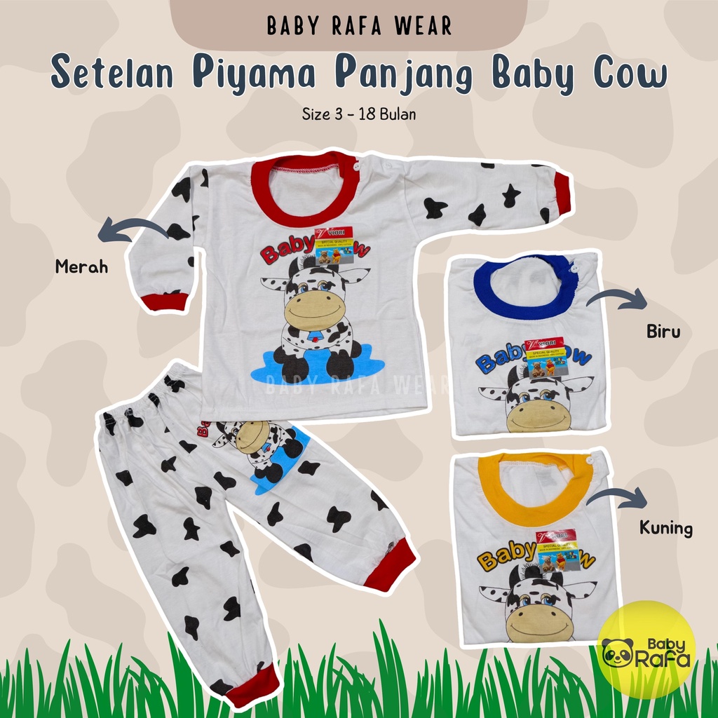 Setelan Piyama Baju Bayi Panjang 3 - 18 Bulan merk VIORI motif Baby Cow