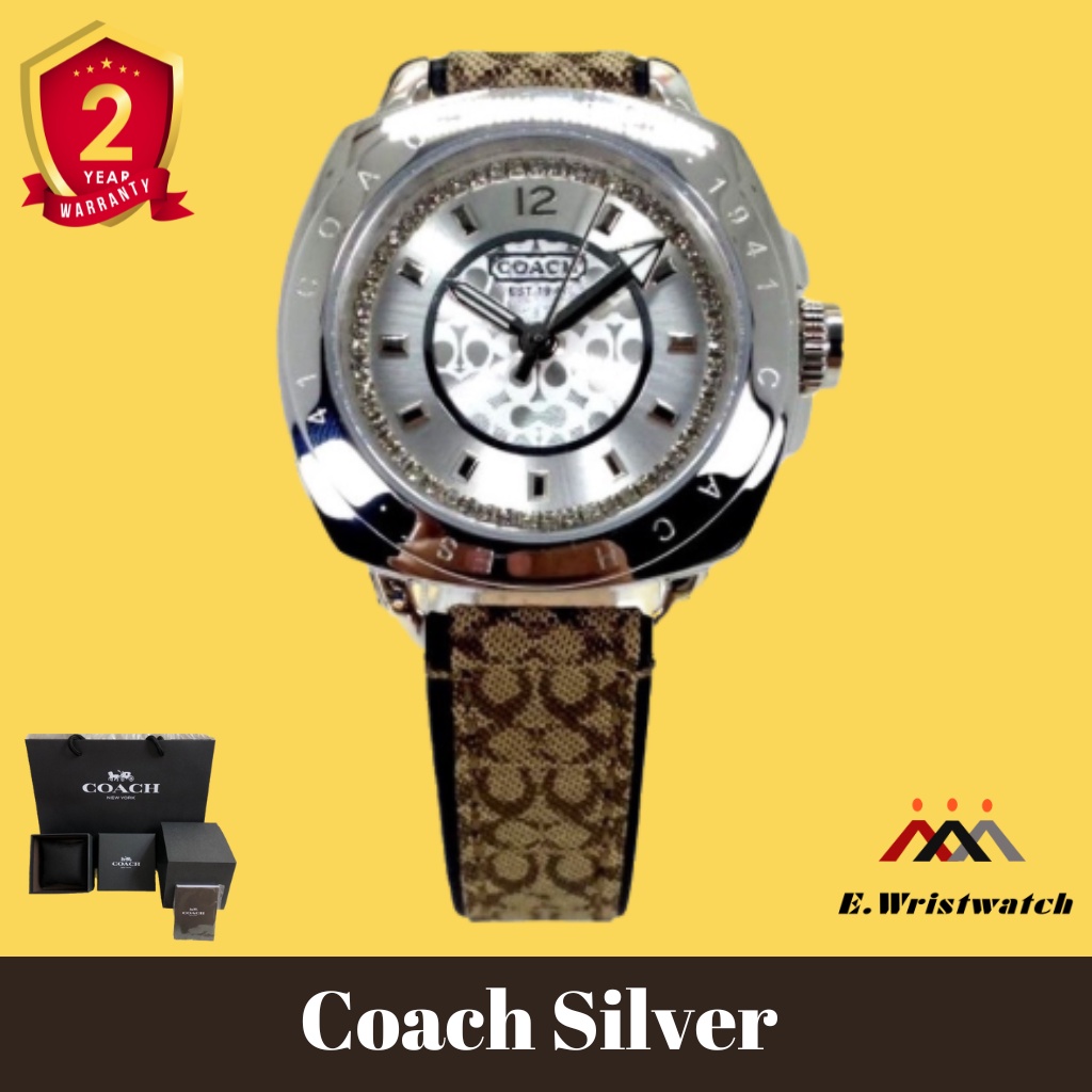 Jam Tangan Wanita Coach Original Silver Strap Leather Garansi COD