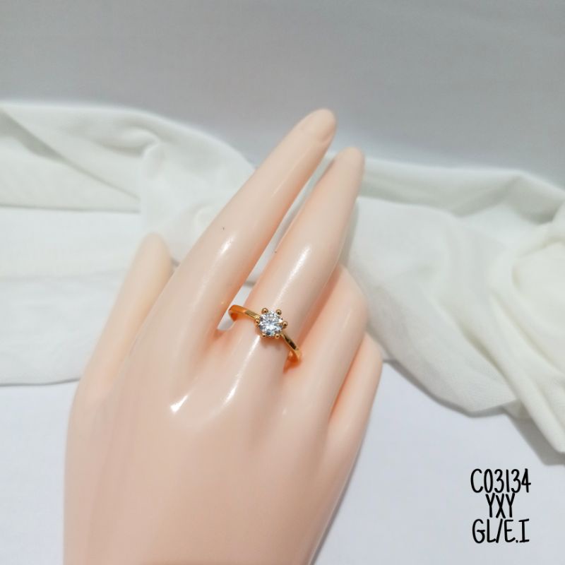 Cincin Yaxiya Mata Zircon Satu Tipis Simple Gold C03134 (size 5-9)