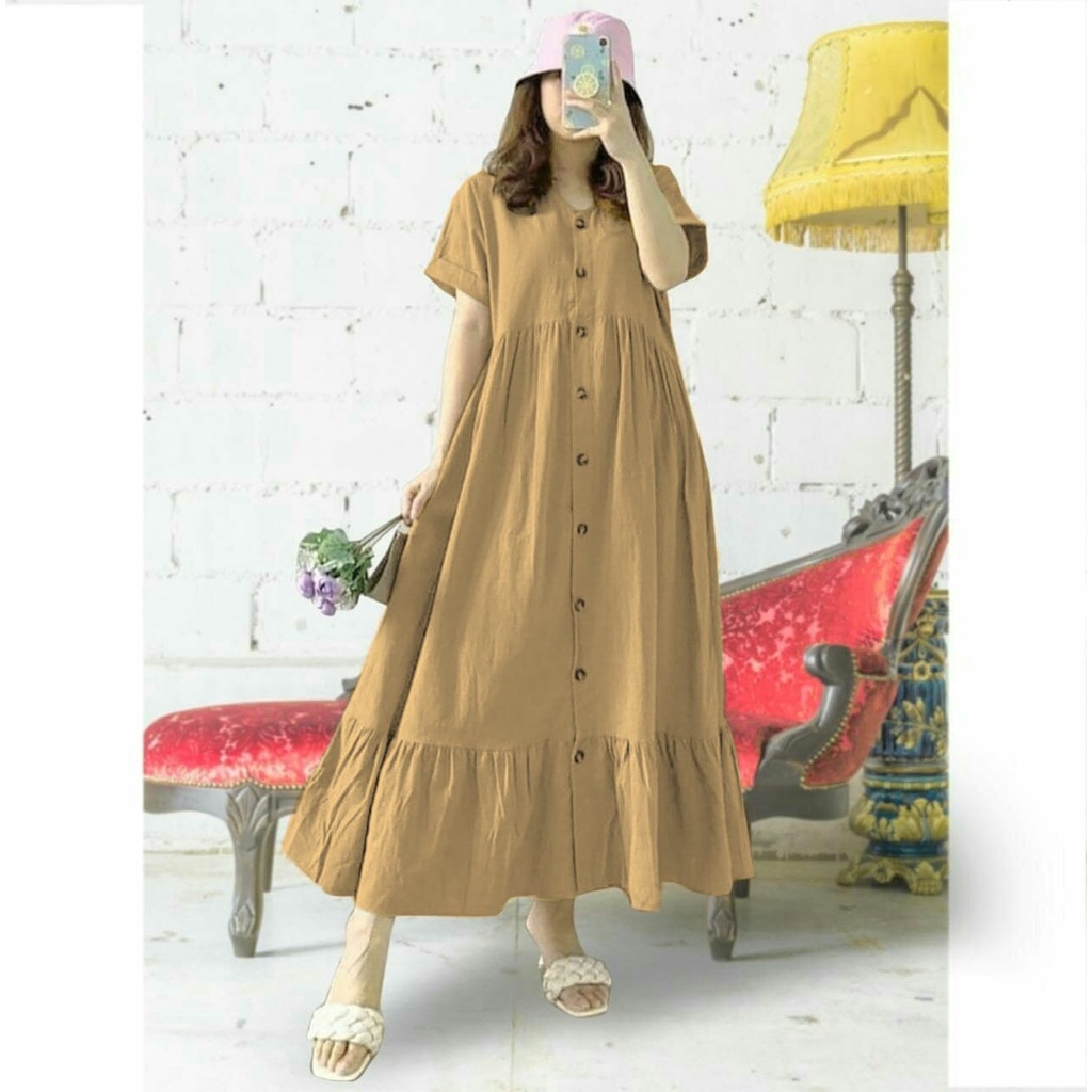 HOPYLOVY - Maxi Dress Wanita Lengan Pendek Bahan Rayon Premium Maudi-Mocca