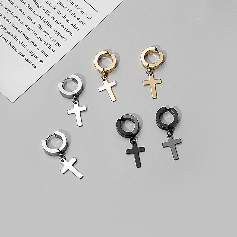 【MHANG】Anting Silang Stainless Steel Gaya Punk Busana Khusus Unisex Penjepit Telinga Tanpa Tindik