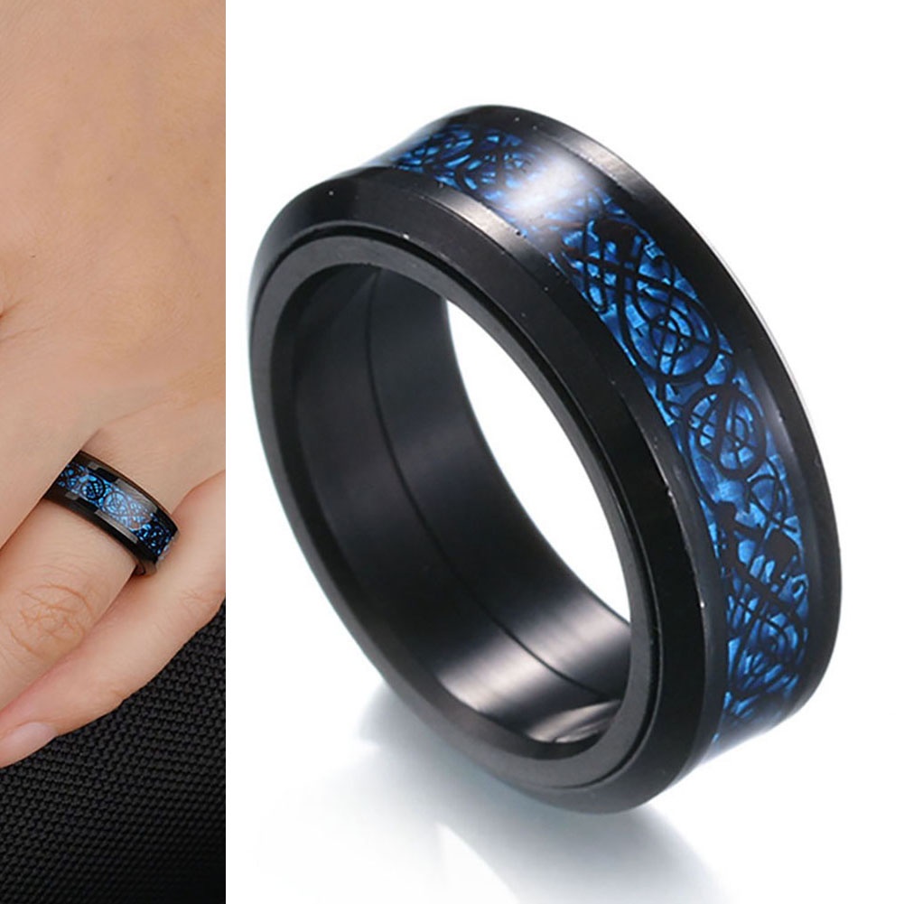 Hu Hu Hu Hu Hu Alat Bantu Pasang Kacamata♡ Cincin Pria Model Lapis Ganda Bahan Stainless Steel Desain Naga Gaya Punk Untuk Hadiah