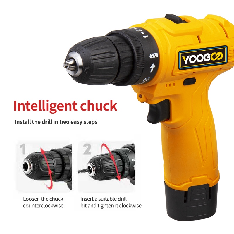 YOOGOO Mesin Bor Baterai Bor Cordless Drill Bor Listrik 12V 1.5Ah Rechageable