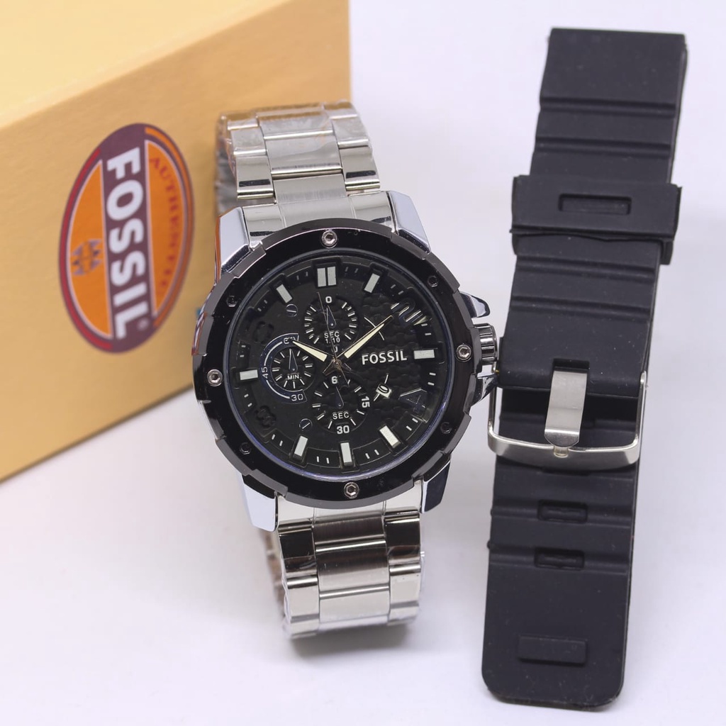 Jam Tangan Pria Fashion S51007L Tali Rantai Tanggal Aktif Chrono Variasi Free Box Tali Rubber &amp; Baterai