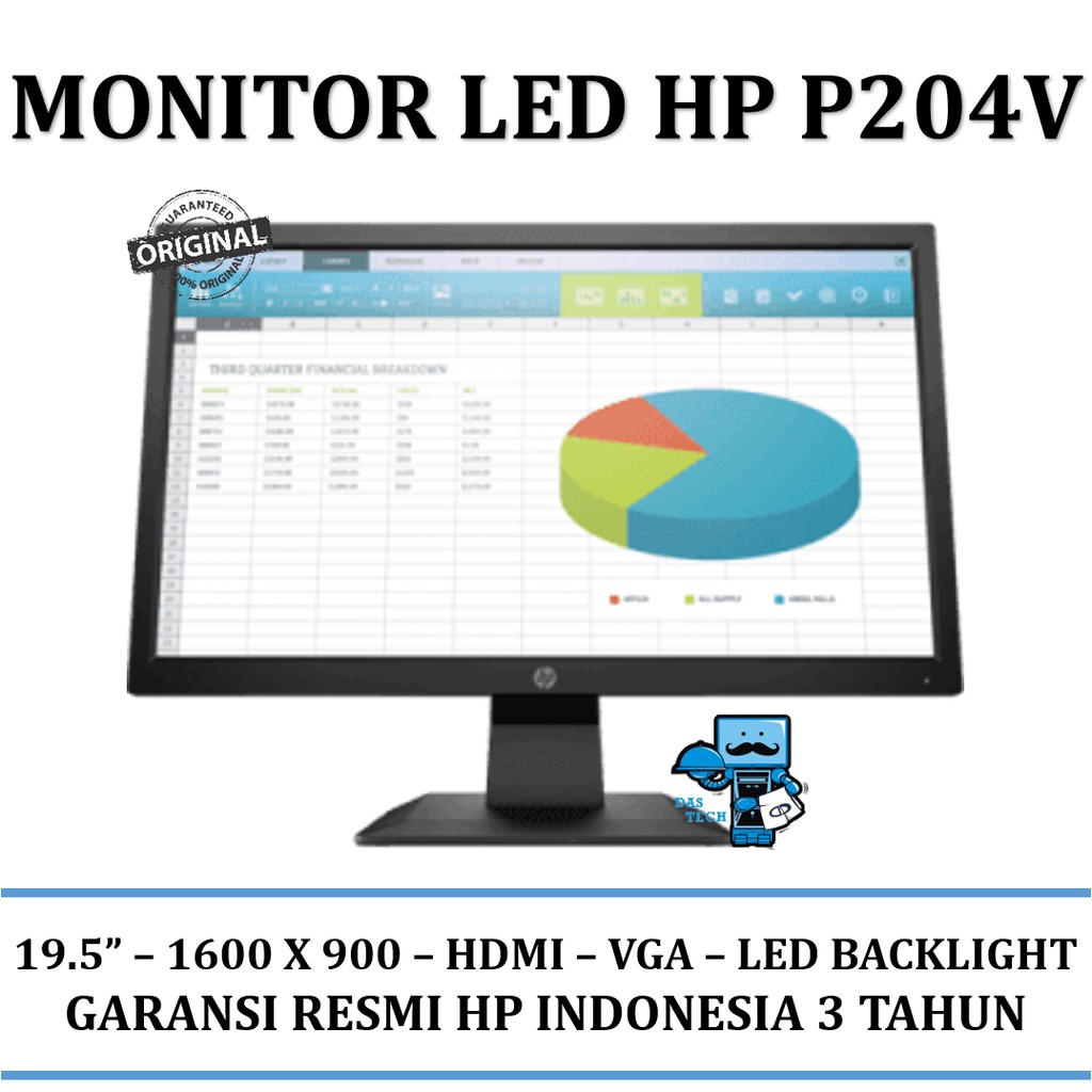 Monitor LED HP P204v 20Inch HDMI VGA Garansi Resmi