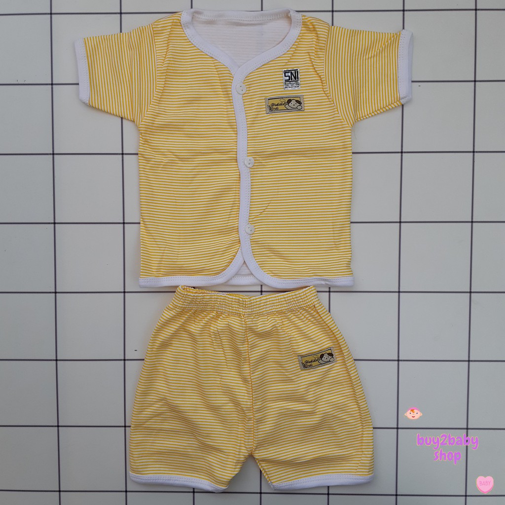 Setelan piyama celana pendek bayi motif salur warna Hokiku 0-3 Bulan 1 PCS