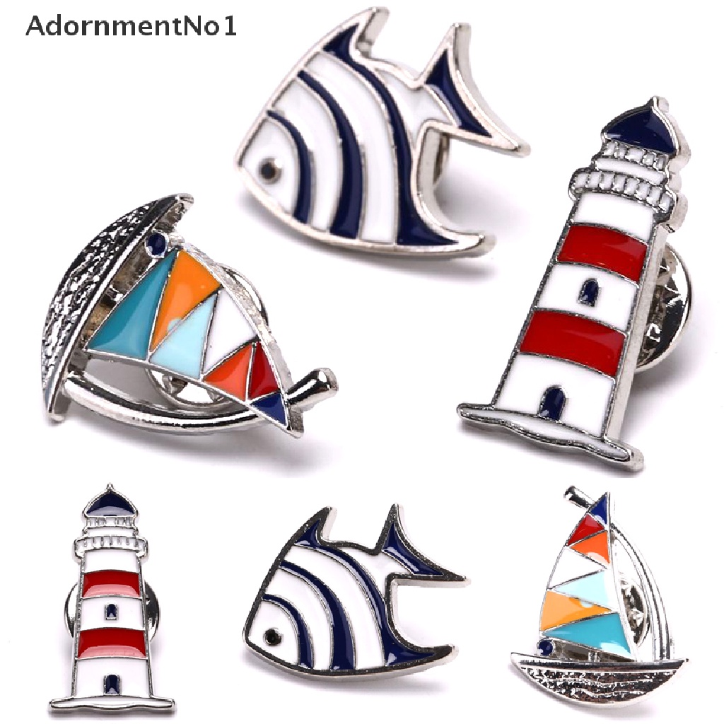 (AdornmentNo1) Bros Pin Enamel Desain Perahu Layar / Ikan Aksesoris Fashion Wanita