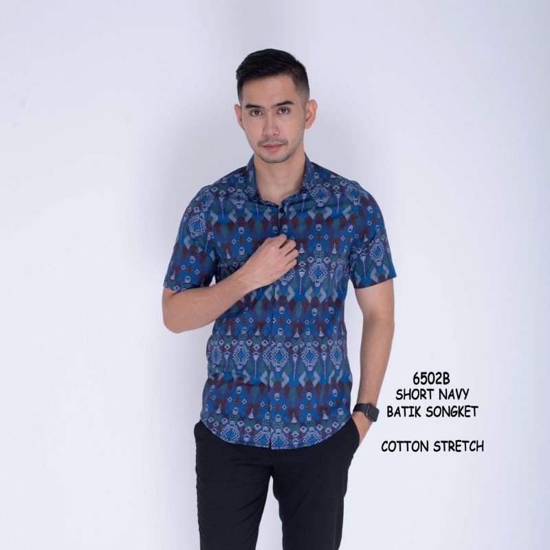 Baju kemeja Batik Lengan Pendek Pria Motif Songket