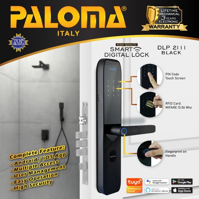 PALOMA DLP 2111 Digital Lock Smart Home Kunci Pintu Door Handle 2111 - WiFi: Apps Tuya