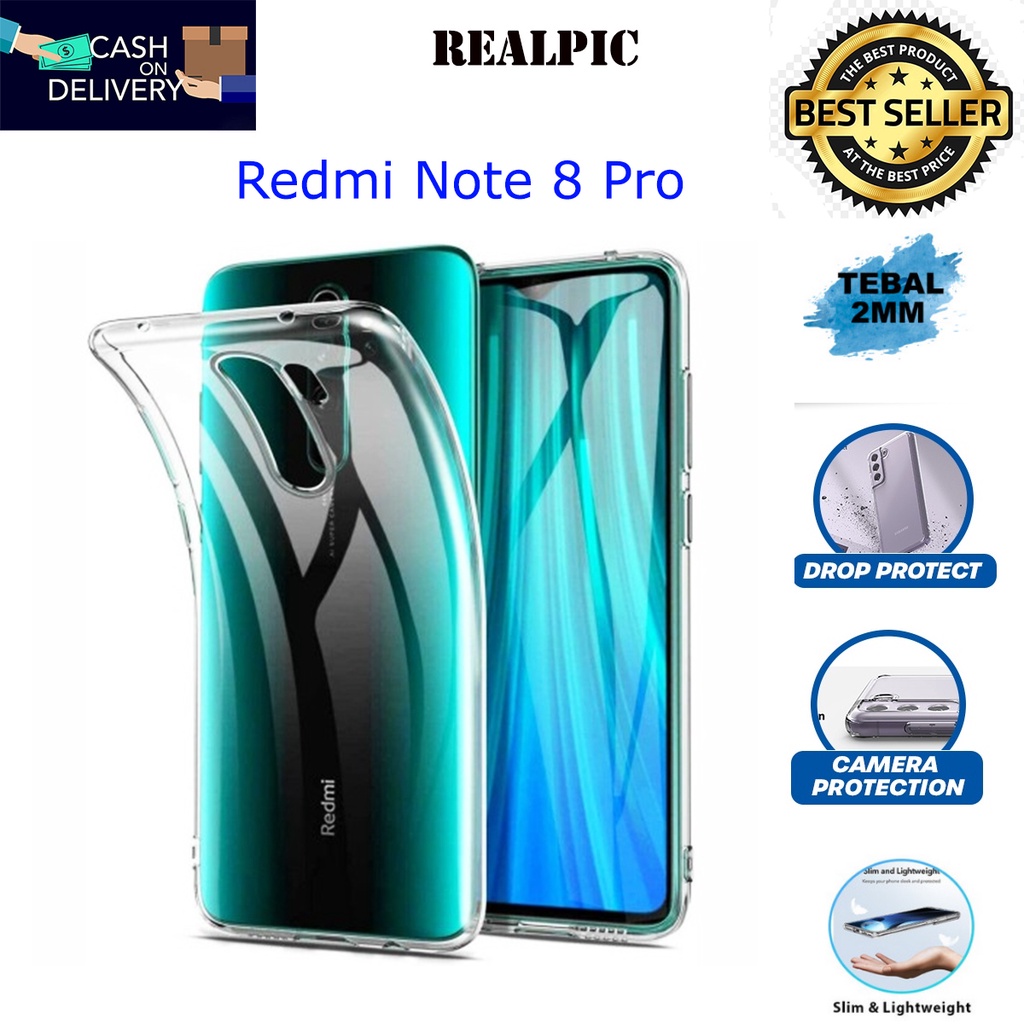 Case Xiaomi Redmi Note 8 Pro Casing Clear HD KETEBALAN 2MM BENING TRANSPARAN TPU Premium Softcase