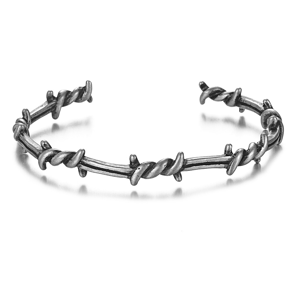 Gelang Model Terbuka Bahan Titanium Steel Desain Duri Gaya Viking Untuk Pria