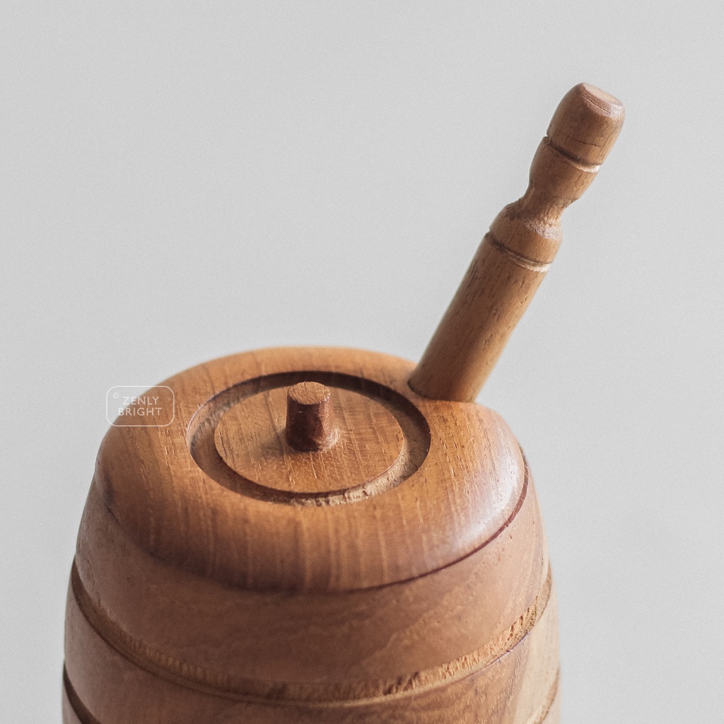 toples madu kayu jati | toples madu | wooden honey jar + sendok madu