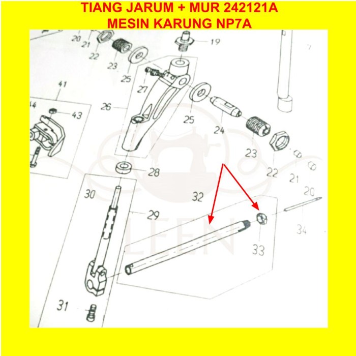 SET Tiang Jarum + Mur 242121A Mesin Jahit Karung NewLong NP7A LEEN