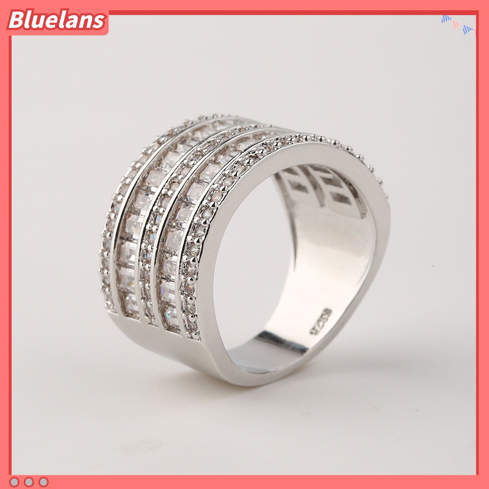 Cincin Multilayer Bentuk Bulat Persegi Panjang Bahan Cubic Zirconia Untuk Wanita