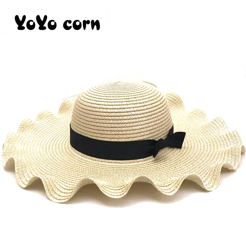 sun hat with black ribbon