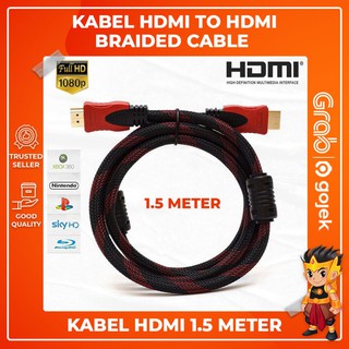 Kabel HDMI To HDMI 1.5 Meter Serat Jaring HD 1080P 3D Cable 1,5M Nylon High Quality