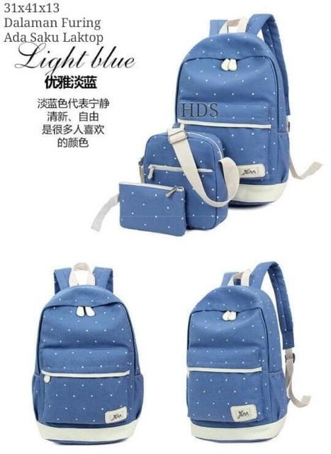 Travel backpack fashion set 3in1 ( ransel, selempang , pouch)